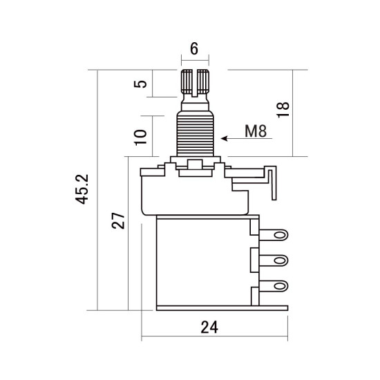 HOSCO Push-Pull 500A logaritmikus potméter metrikus