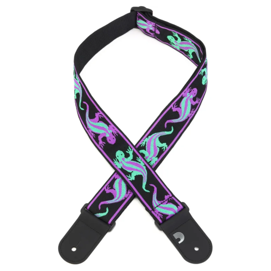 D'Addario 50PW01 Green/Purple Lizards textil gitár heveder