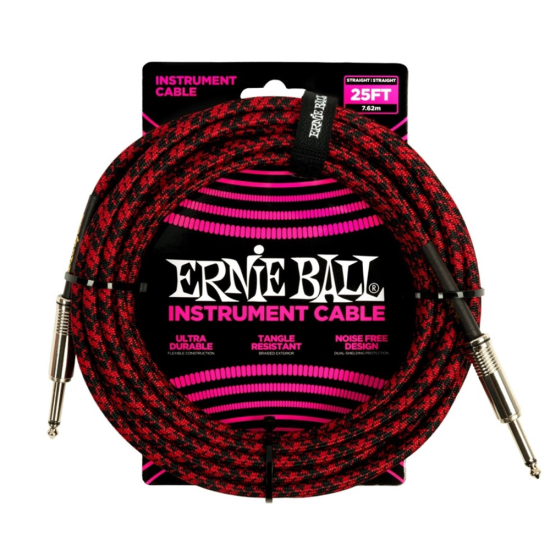 Ernie Ball 6398 fekete-piros szövetkábel 7.5m