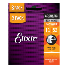 Elixir 80/20 Bronze NanoWeb 11-52 (16538) Custom Light akusztikus húrkészlet 3 db