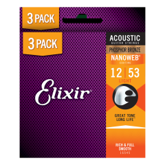 Elixir Phosphor Bronze NanoWeb (16545) 12-53 Light akusztikus húrkészlet 3db