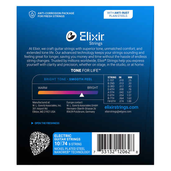 Elixir NanoWeb (12062) 10-74 8-String Light elektromos húrkészlet