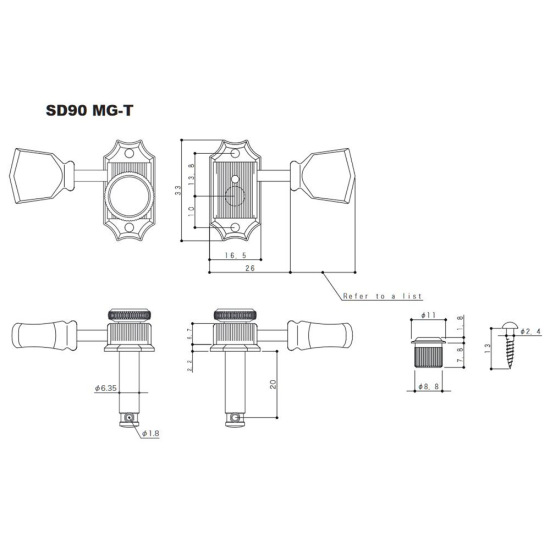 Gotoh SD90MG-T-SL satus nikkel gitár hangolókulcs készlet
