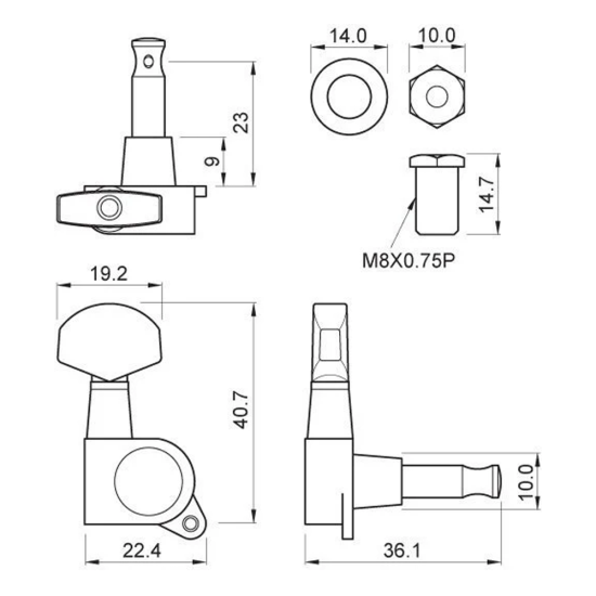 Partsland J02-BK-R6 Black gitár hangolókulcs