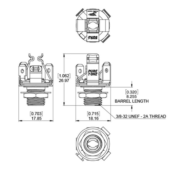 Pure Tone PTT2 Stereo Multi-Contact 1/4″ Output Jack - Nickel