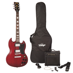 VINTAGE VIP-V69 Coaster Cherry Red elektromos gitár szett