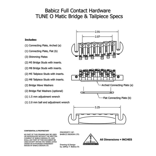 Babicz FCHTOMBKP Tune-o-matic elektromos gitár húrláb fekete