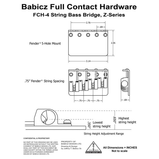 Babicz FCHZ4BK basszusgitár húrláb fekete
