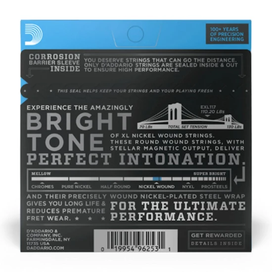 D'addario EXL117 Nickel 11-56 Medium Top/Extra Heavy Bottom
