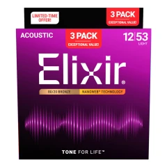 Elixir 80/20 Bronze NanoWeb 12-53 (16565) Light akusztikus húrkészlet 3 db