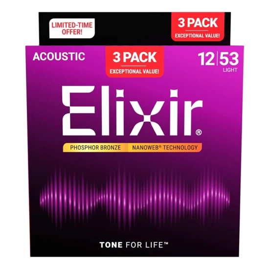 Elixir Phosphor Bronze NanoWeb (16569) 12-53 Light akusztikus húrkészlet 3db