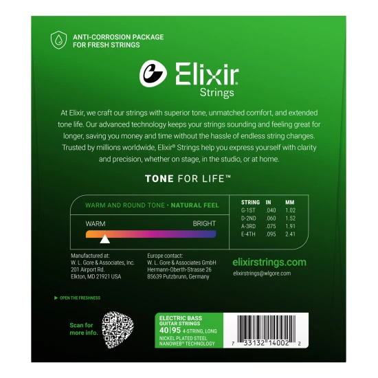 Elixir NanoWeb (14002) 40-95 Super Light basszusgitár húrkészlet