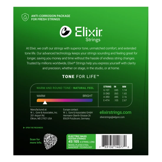 Elixir NanoWeb (14077) 045-105 Light/Medium basszusgitár húrkészlet