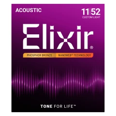 Elixir Phosphor Bronze NanoWeb (16027) 11-52 Custom Light akusztikus húrkészlet