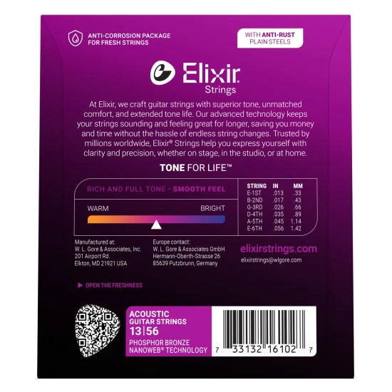 Elixir Phosphor Bronze NanoWeb (16102) 13-56 Medium akusztikus húrkészlet