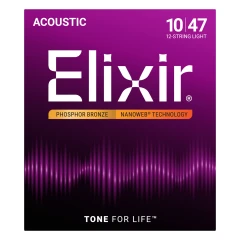 Elixir Phosphor Bronze NanoWeb (16152) 10-47 12 húros Light akusztikus húrkészlet