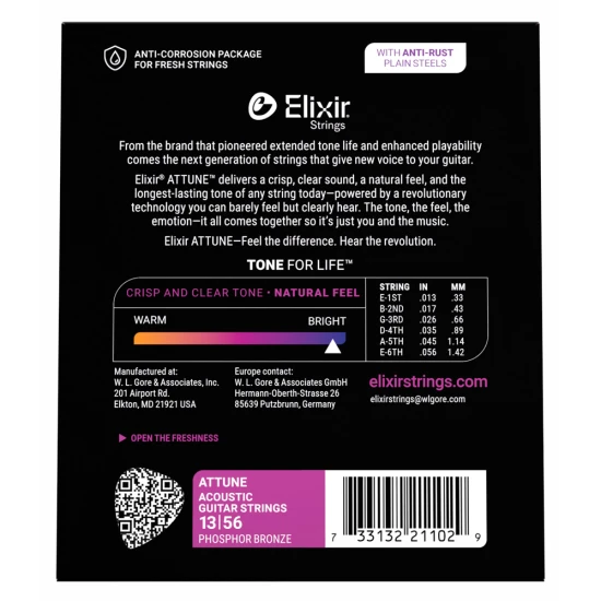 Elixir Phosphor Bronze Attune (21102) 13-56 Custom Light akusztikus húrkészlet