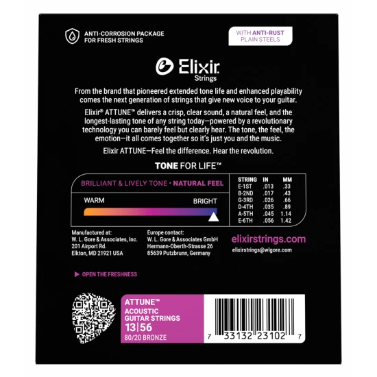 Elixir 80/20 Bronze Attune (23102) 13-56 Custom Light akusztikus húrkészlet