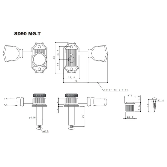 Gotoh SD90MG-T-SL Nickel satus gitár hangolókulcs készlet
