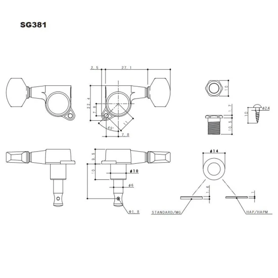 Gotoh SG381-07 MG-T 6R Gold satus gitár hangolókulcs készlet