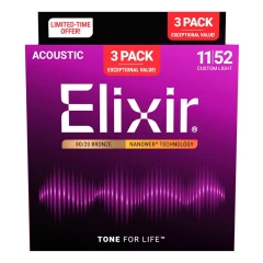 Elixir 80/20 Bronze NanoWeb 11-52 (16564) Custom Light akusztikus húrkészlet 3 db