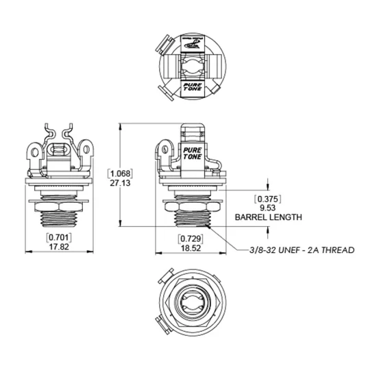 Pure Tone PTT1 Mono Multi-Contact 1/4″ Output Jack - Nickel