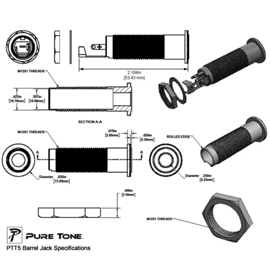 Pure Tone PTT5 Mono & Stereo 1/4″ Barrel Jack - Nickel