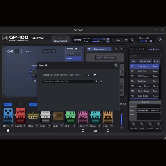 Valeton GP-100 multi-effekt processzor pedál - Fekete