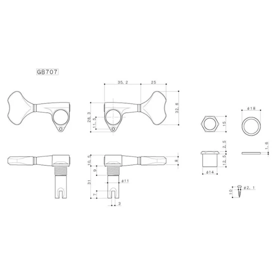 Gotoh GB707-4 2L2R Cosmo Black basszusgitár hangolókulcs